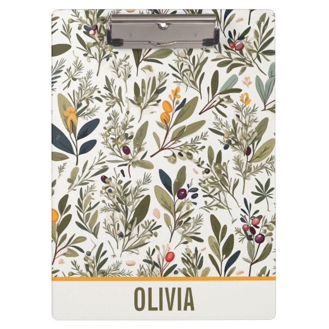 Olive and Herbs Minimal Elegant Personalised Clipboard (Front)
