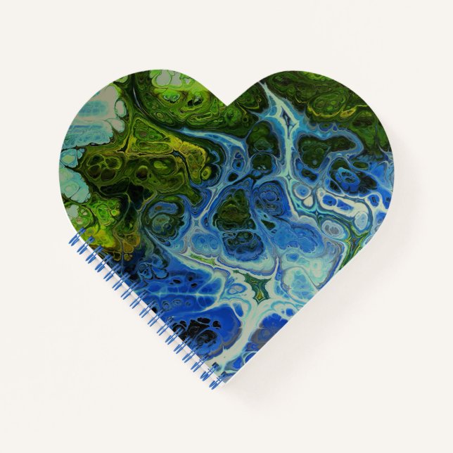 Olive and Ice Blue Faux Marble Heart Notebook (Front)