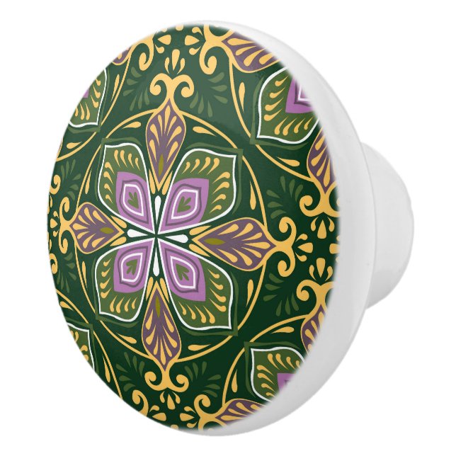 💜💚💛 Olive and lavender Azulejos   Ceramic Knob (Right)
