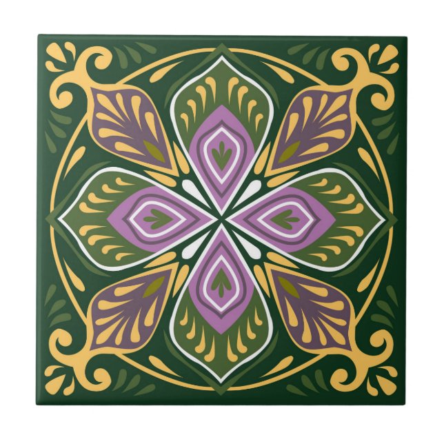 Olive and lavender Azulejos   Tile (Front)