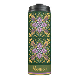 Olive and lavender Azulejos with name Thermal Tumbler