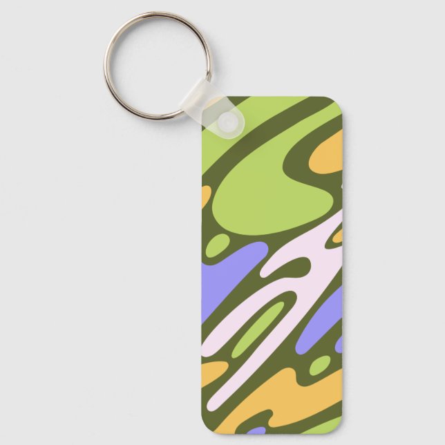 Olive and Lavender Diagonal Brushstroke Pattern Key Ring (Front)