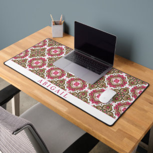 Olive and magenta pink Mediterranean pattern     Desk Mat