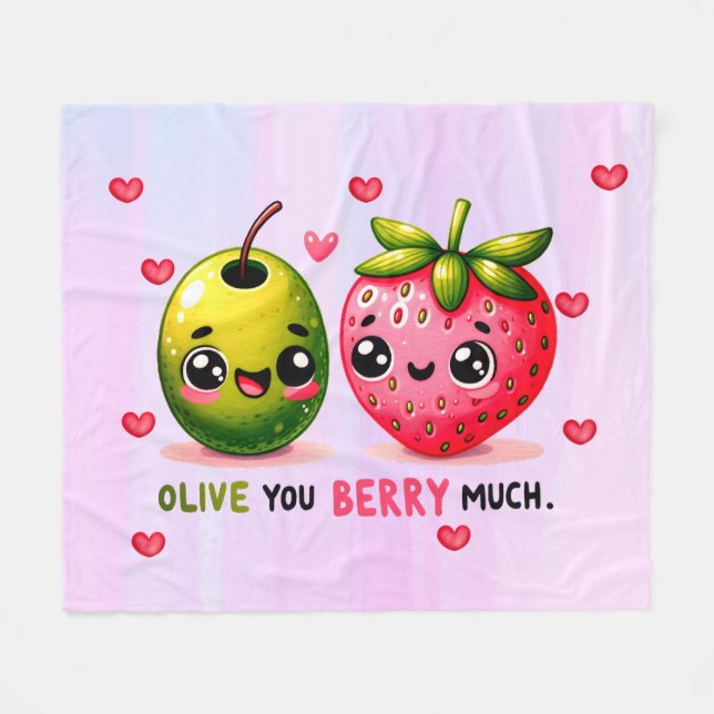 olive and strawberry fleece blanket (Front (Horizontal))