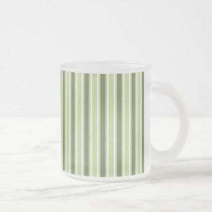 Olive and white candy stripes frosted glass coffee mug