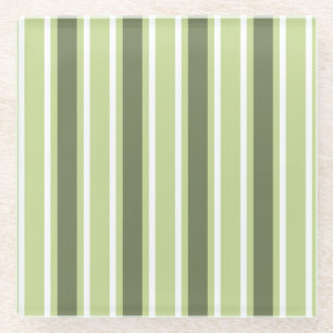 Olive and white candy stripes glass coaster