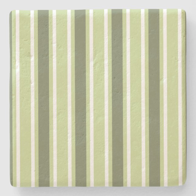 Olive and white candy stripes stone coaster (Front)