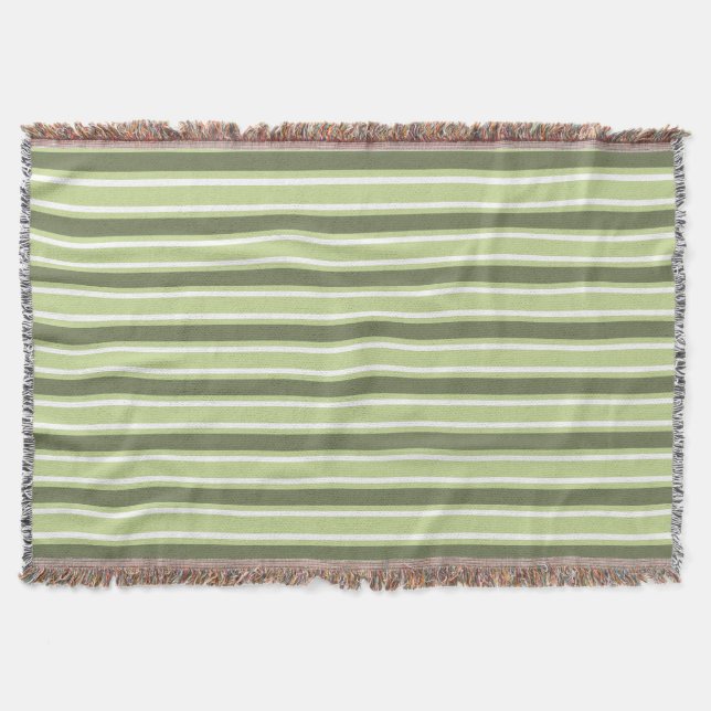Olive and white candy stripes throw blanket (Front)