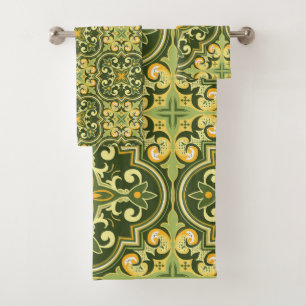 💚💛 olive and yellow Azulejos Bath Towel Set