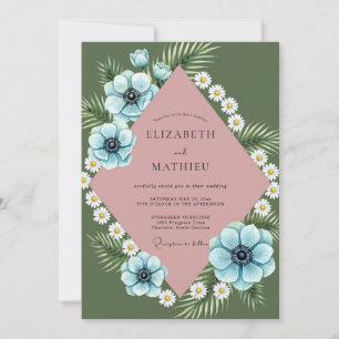 Olive Aqua Anemone Wedding Invitation