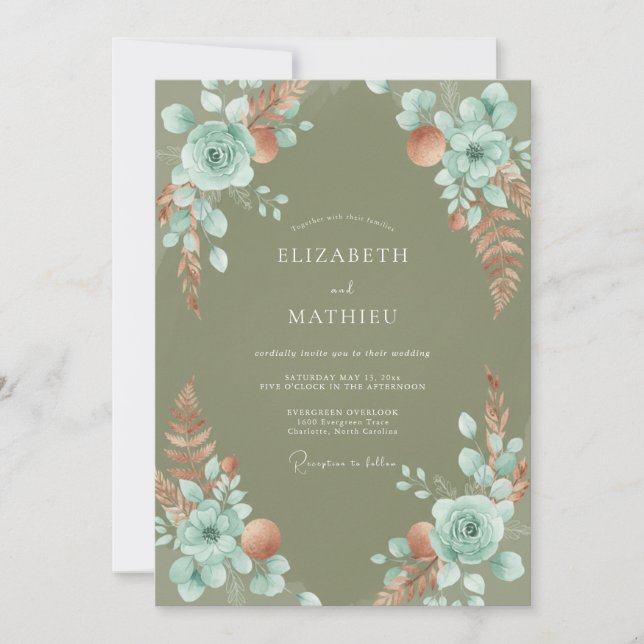 Olive Aqua Pampas Eucalyptus Wedding Invitation (Front)