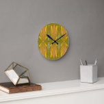 Olive Art Deco Gold Burst Round Clock<br><div class="desc">painted art deco elements with a floral border</div>