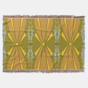 Olive Art Deco Gold Burst Throw Blanket