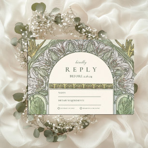 Olive Art Nouveau wedding RSVP Card