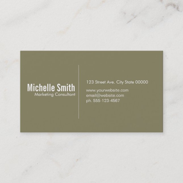 Olive background with Divider Line Business Card (Front)