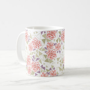olive beige mosaic floral pattern retro coffee mug