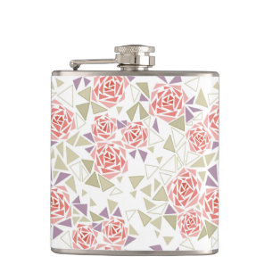 olive beige mosaic floral pattern retro hip flask