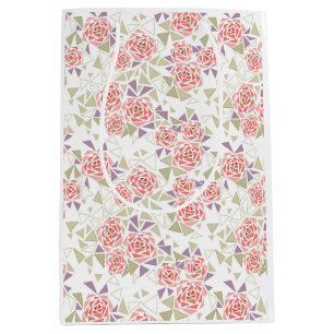 olive beige mosaic floral pattern retro  medium gift bag