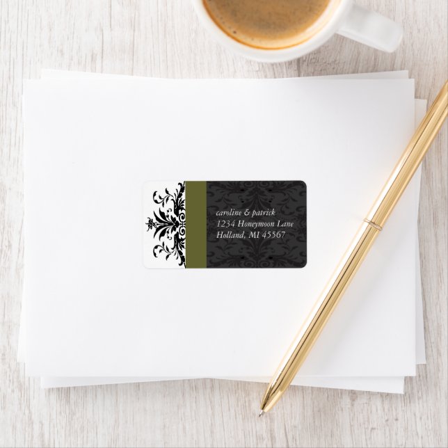 Olive Black Damask  Address Labels - (Insitu)