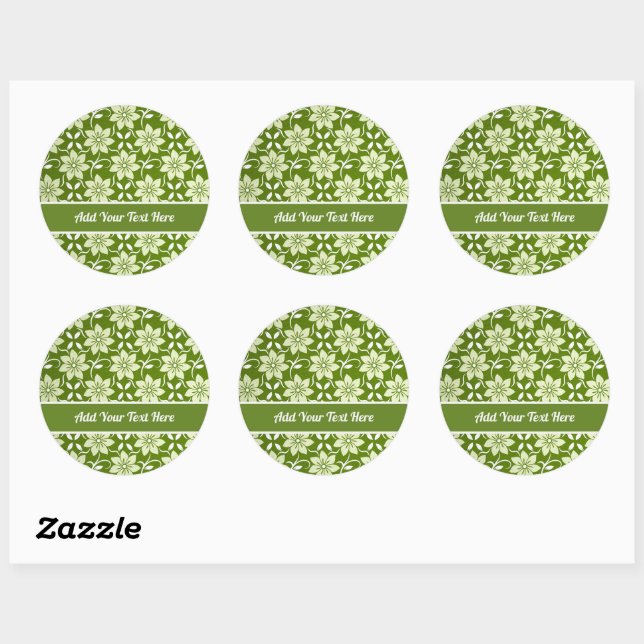 Olive Blossom Repeat Classic Round Sticker (Sheet)