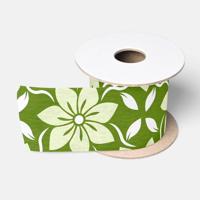 Olive Blossom Repeat Satin Ribbon (Spool)