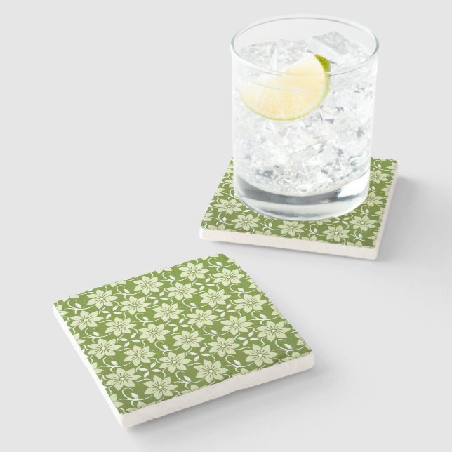 Olive Blossom Repeat Stone Coaster (Side)