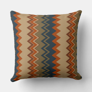 Olive, Blue and Orange Chevron Pattern Cushion