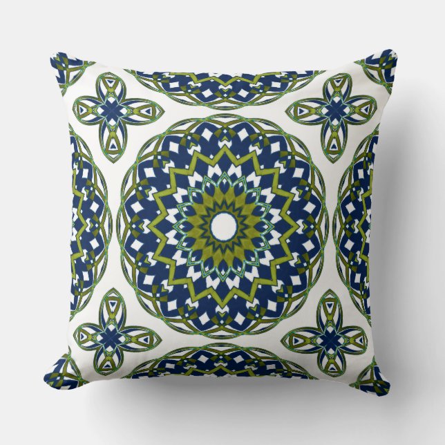 Olive-Blue Kaleidoheart Cushion (Front)