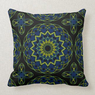 Olive-Blue on Black Kaleidoheart Cushion