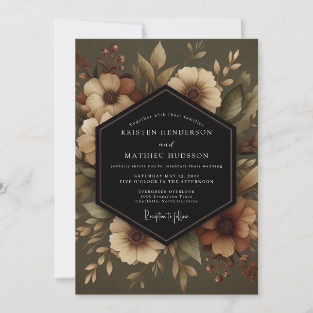 Olive Botanical Bloom Wedding Invitation (Front)