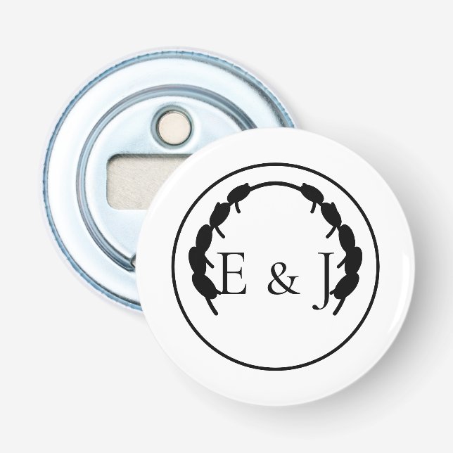 Olive Botanical Monogram Wedding Bottle Opener (Front)