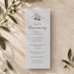 Olive Botanical Monogram Wedding Program Invitation