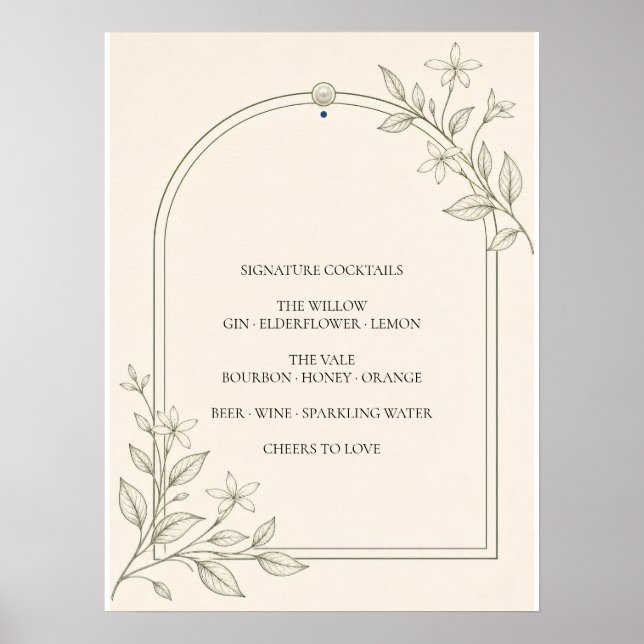 Olive Botanical Signature Drinks Wedding Sign (Front)