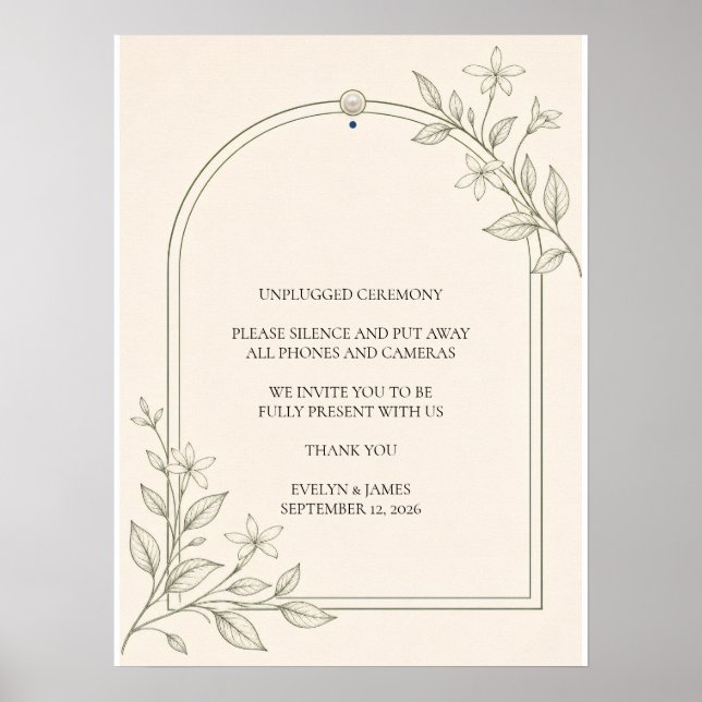 Olive Botanical Unplugged Ceremony Wedding Sign (Front)