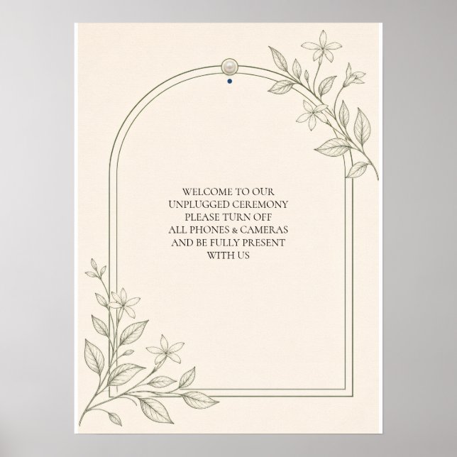 Olive Botanical Unplugged Wedding Ceremony Sign (Front)