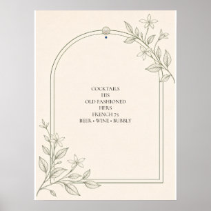 Olive Botanical Wedding Bar Menu Sign