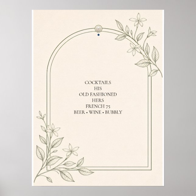 Olive Botanical Wedding Bar Menu Sign (Front)
