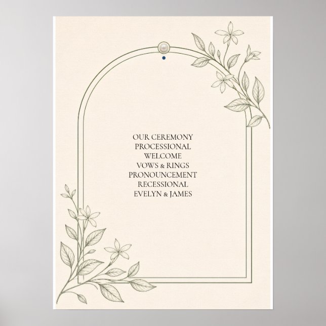 Olive Botanical Wedding Ceremony Program Sign (Front)