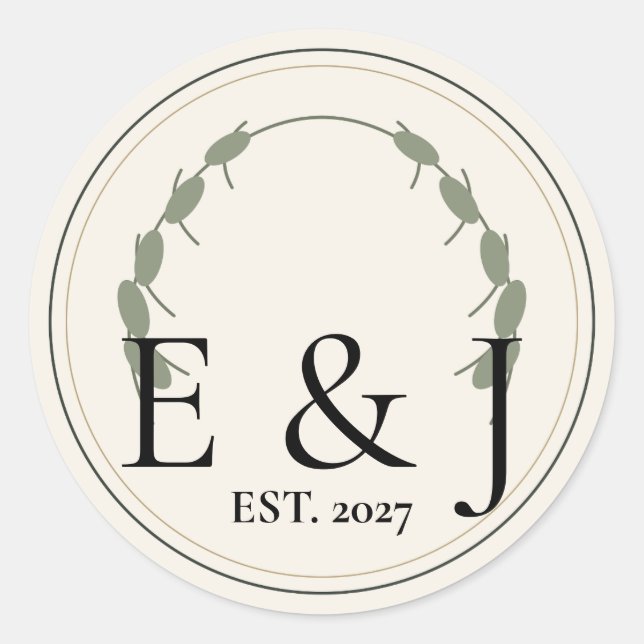 Olive Botanical Wedding Envelope Seal Sticker (Front)