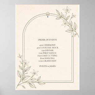 Olive Botanical Wedding Order of Events Poster