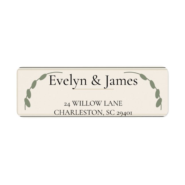 Olive Botanical Wedding Return Address Label (Front)