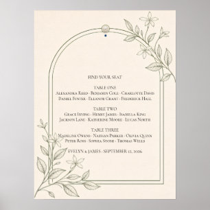Olive Botanical Wedding Seating Chart Poster