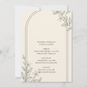 Olive Botanical Wedding Weekend Itinerary Card