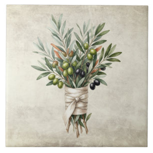 Olive Bouquet Mediterrean Watercolors Rustic Tile