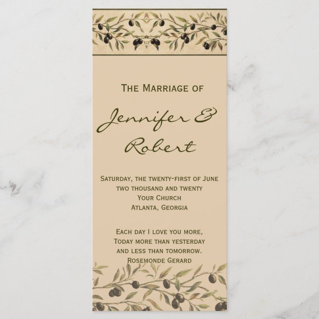 Olive Branch: A Tuscan Touch Wedding Program Programme (Front)