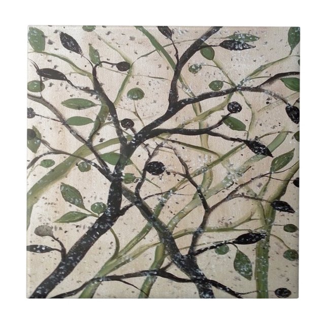 Olive Branch Abstract Art Tile (Front)