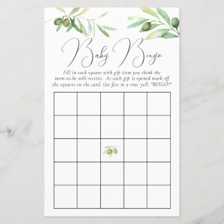 Olive branch Baby Shower Bingo Game
