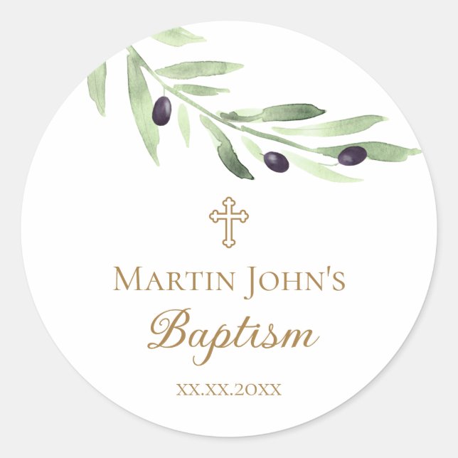 olive branch Baptism Classic Round Classic Round Sticker (Front)