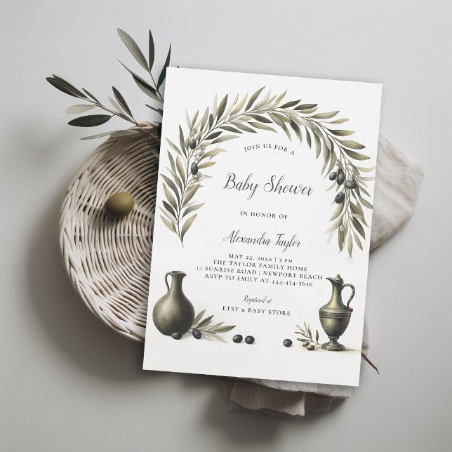 Olive Branch Boho Arch Urns Neutral Baby Shower Invitation (olive branch gender neutral baby shower invitation boho arch watercolor modern minimalist elegant)