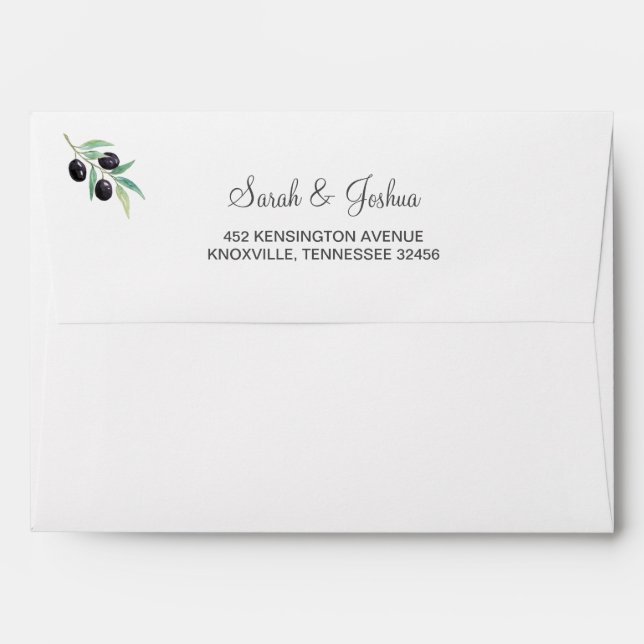 Olive Branch Botanical invitations envelopes (Back (Top Flap))